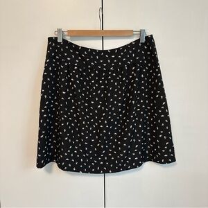 LOFT Black and Cream Print Pleated Mini Skirt